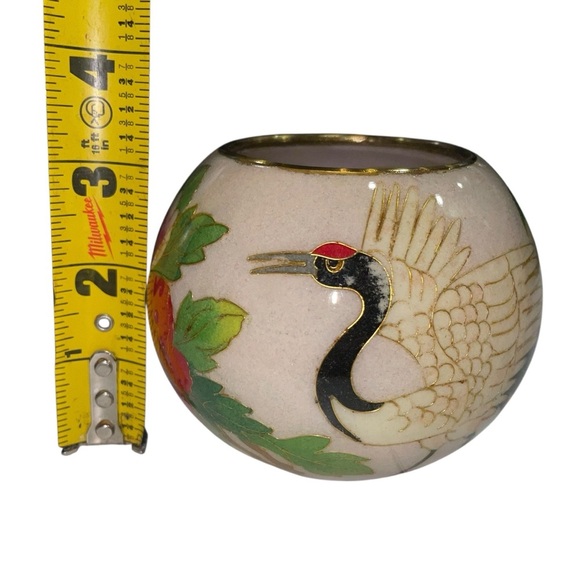 Vintage Plique-à-Jour Cloisonné Glass Candle Holder w/ Crane Pale Pink Luminary - Picture 9 of 11